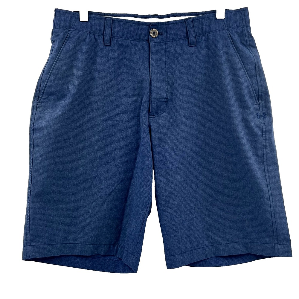 UNDER ARMOUR HeatGear Men's 34 Loose Blue Polyester Flat-Front 10" Chino Shorts